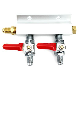 Rozdzielacz linii CO2 - 1/4 cala - z 2 zaworkami wylotowymi 7/16 cala